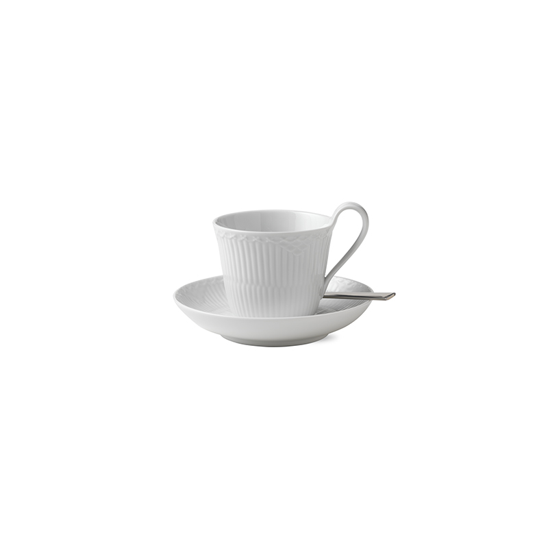 Half Lace Tasse mit Untertasse mit hohem Henkel - 250 ml White Fluted Half Lace Royal Copenhagen