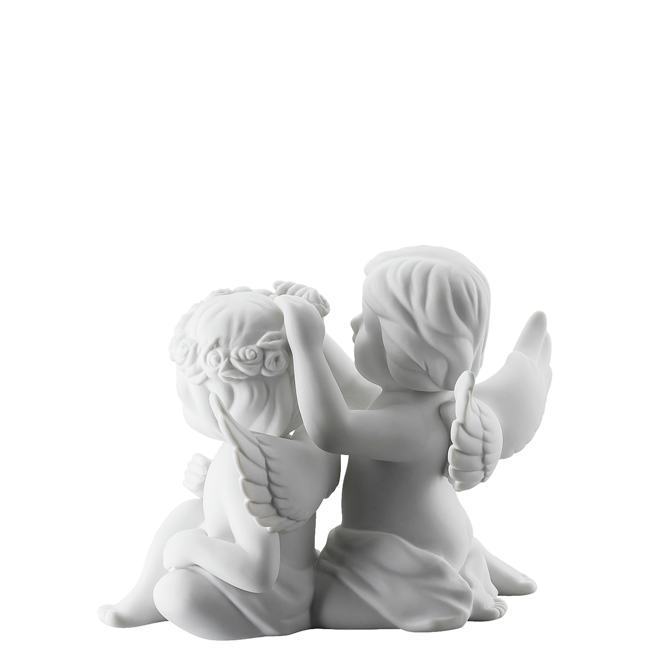 Engelpaar mit Blumen Engel mittel Weiss matt Rosenthal