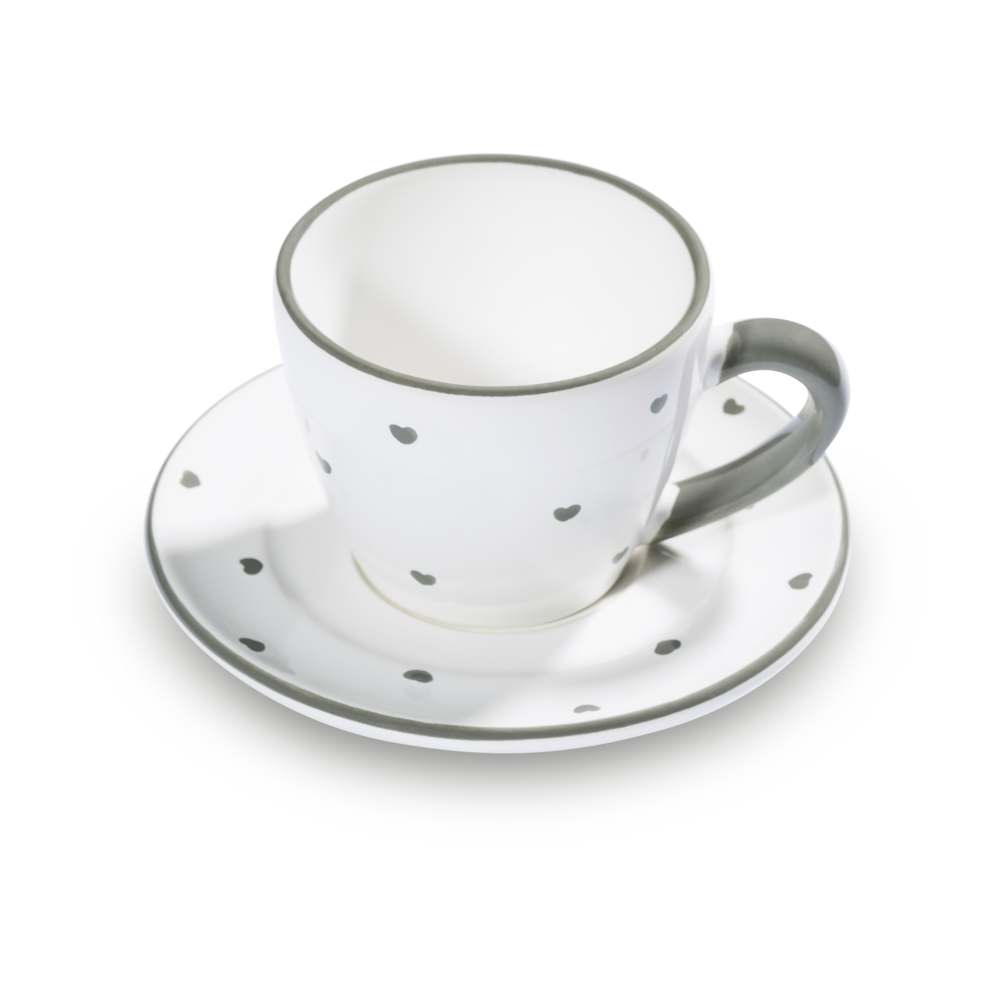 Herzerl Grau, Espresso für Dich/2tlg.im Geschenkkarton - Gmundner Keramik