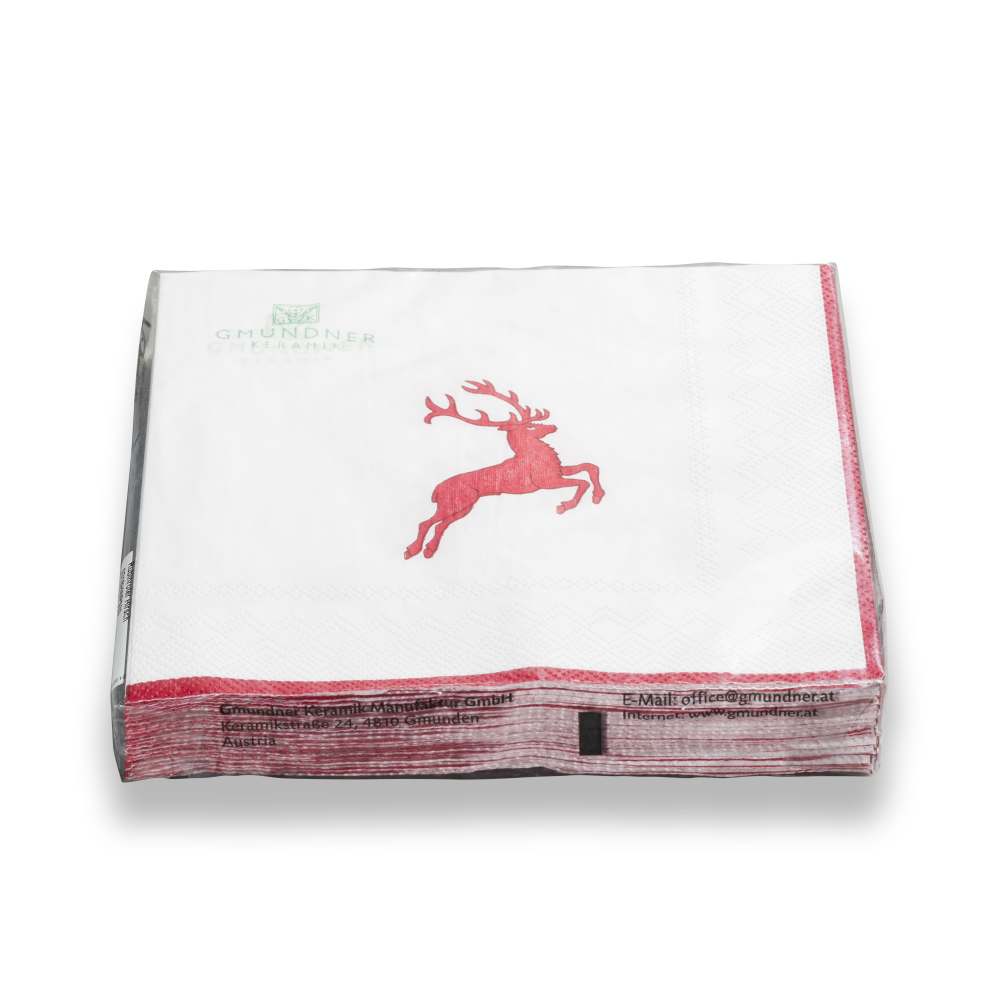 Rubinrot Hirsch, Servietten 3-lg/20Stk, 33x33cm - Gmundner Keramik